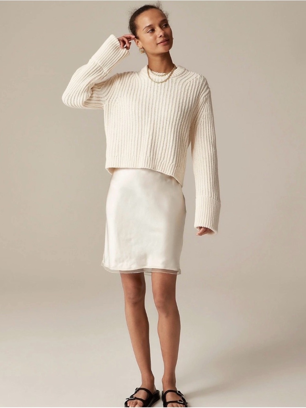 J. Crew Heritage Fisherman Cropped Cotton Sweater Ivory Size Medium